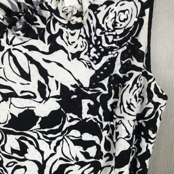 MSK Black & White Floral Sleeveless Dress Size 6 With Subtle Shimmer Detail - Picture 2 of 6